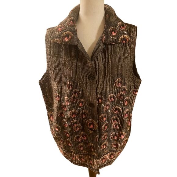 Women’s XL Peacock Feather Tan Vest - Picture 2 of 8